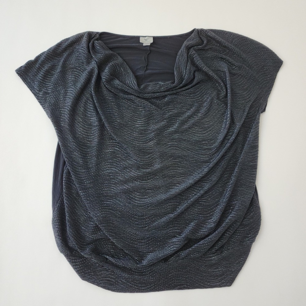 Worthington Woman Stretch 2X Navy Cowl Neck Metallic Textured Blouse TS 138